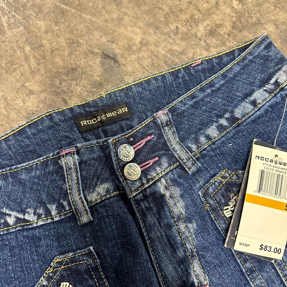 Y2K Rocawear bedazzled Deadstock flare jeans blue juniors 7 - Picture 4 of 7
